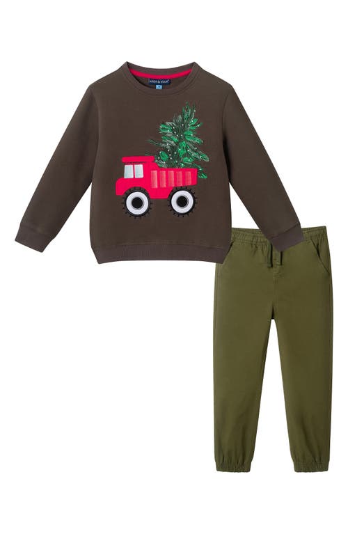 Andy & Evan Kids' Appliqué Crewneck Sweatshirt & Joggers Set In Green