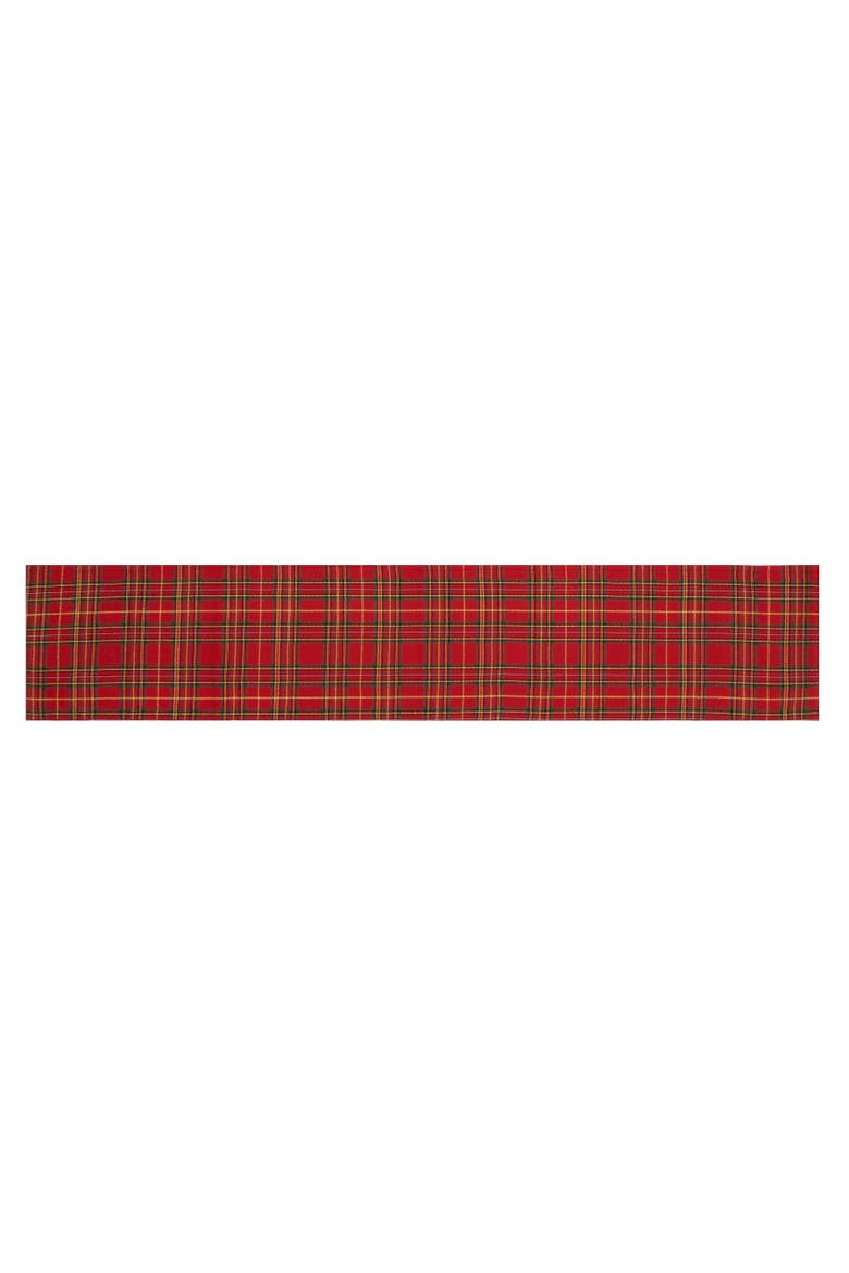 Spruce Pine Tree Embroidery on Plaid Runner 14" x 72", Alternate, color, Green