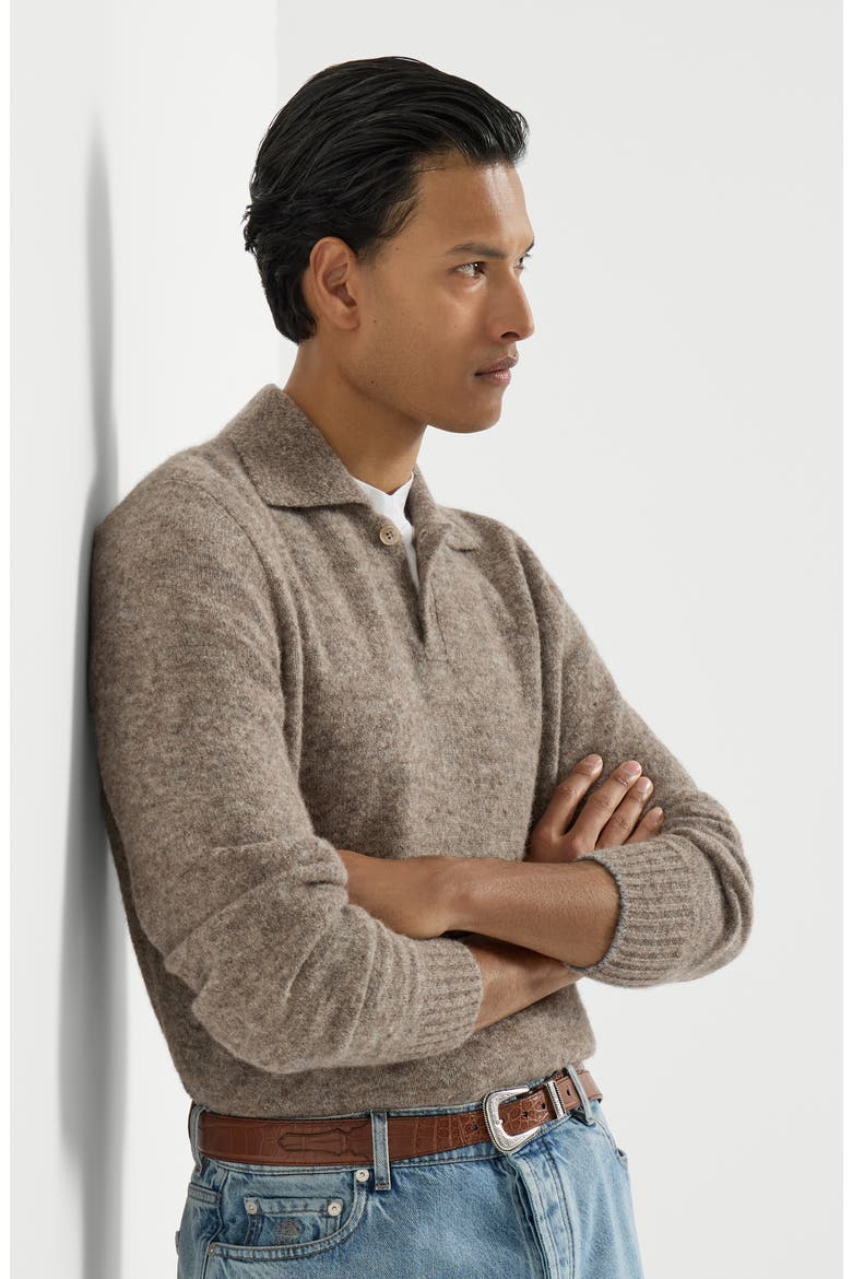 Alpaca, cashmere and wool knit polo, Alternate, color, Medium Grey