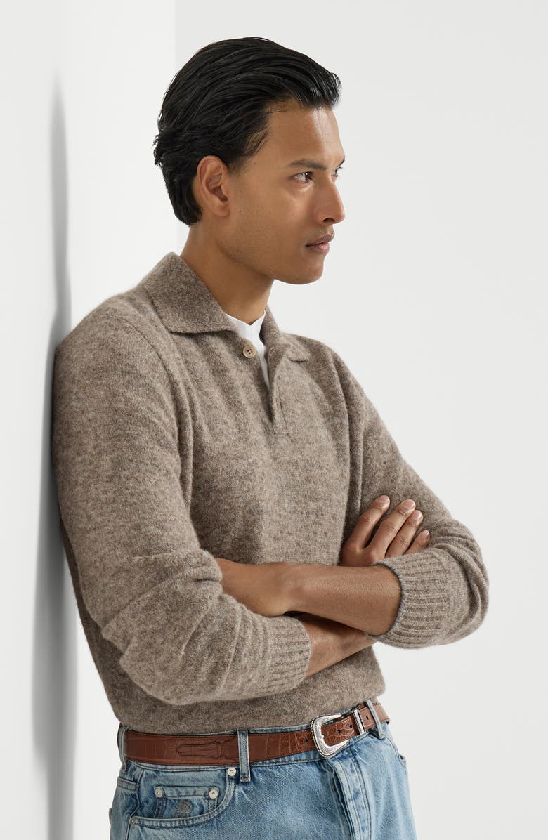 Brunello Cucinelli Alpaca, cashmere and wool knit polo, Alternate, color, Medium Grey