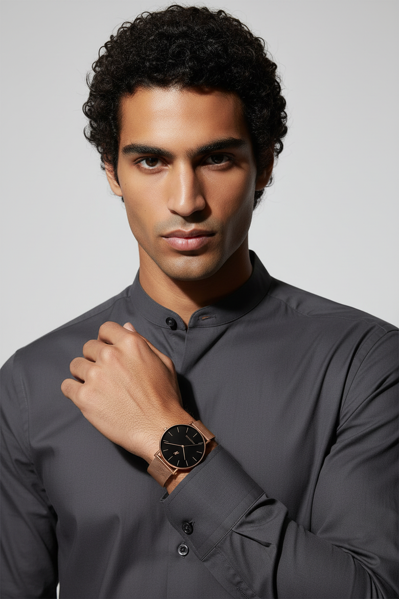 Advance CRWN Mesh Bracelet Watch, 36MM, Alternate, color, Brushed Rose Gold/Black