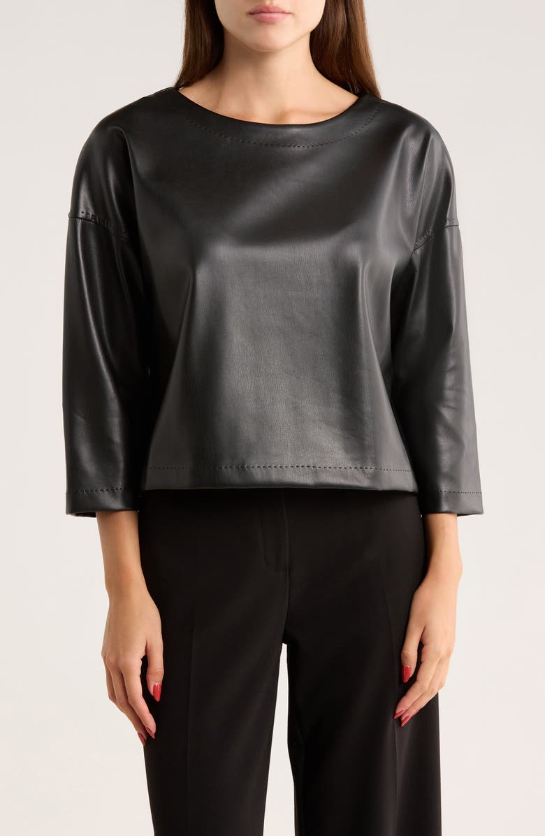 MAX STUDIO Faux Leather Top, Main, color, Black