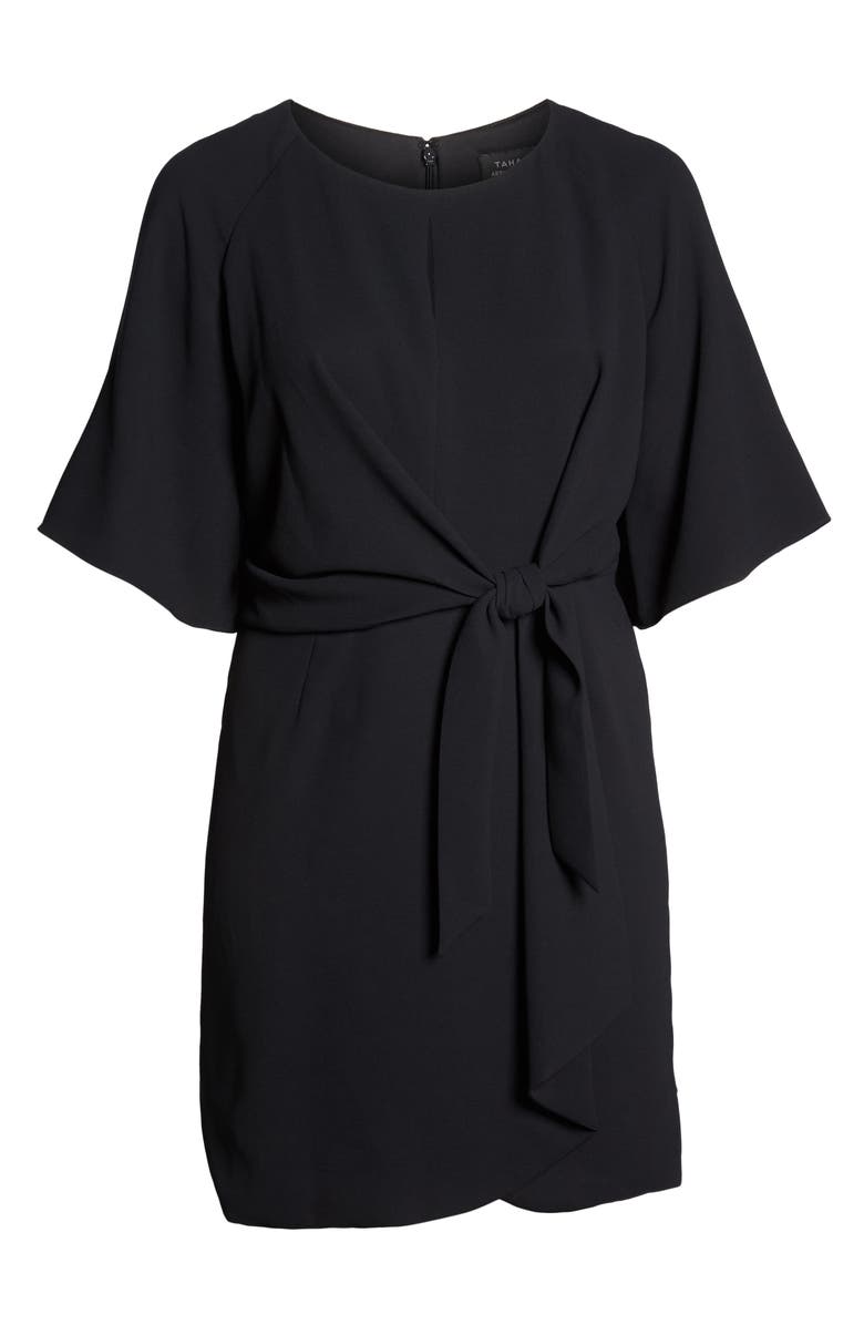 Tahari Tie Waist Crepe Dress, Alternate, color, 