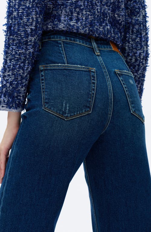 Bayeas Bella Raw Hem High Waist Wide Flare Jeans In Blue