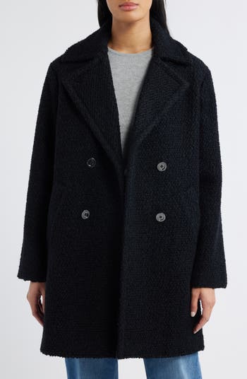 Mod Black Wool Boucle Coat with Double Breasted Buttons | Vintage Oversized AMX Pea shops Coat - size 2XL