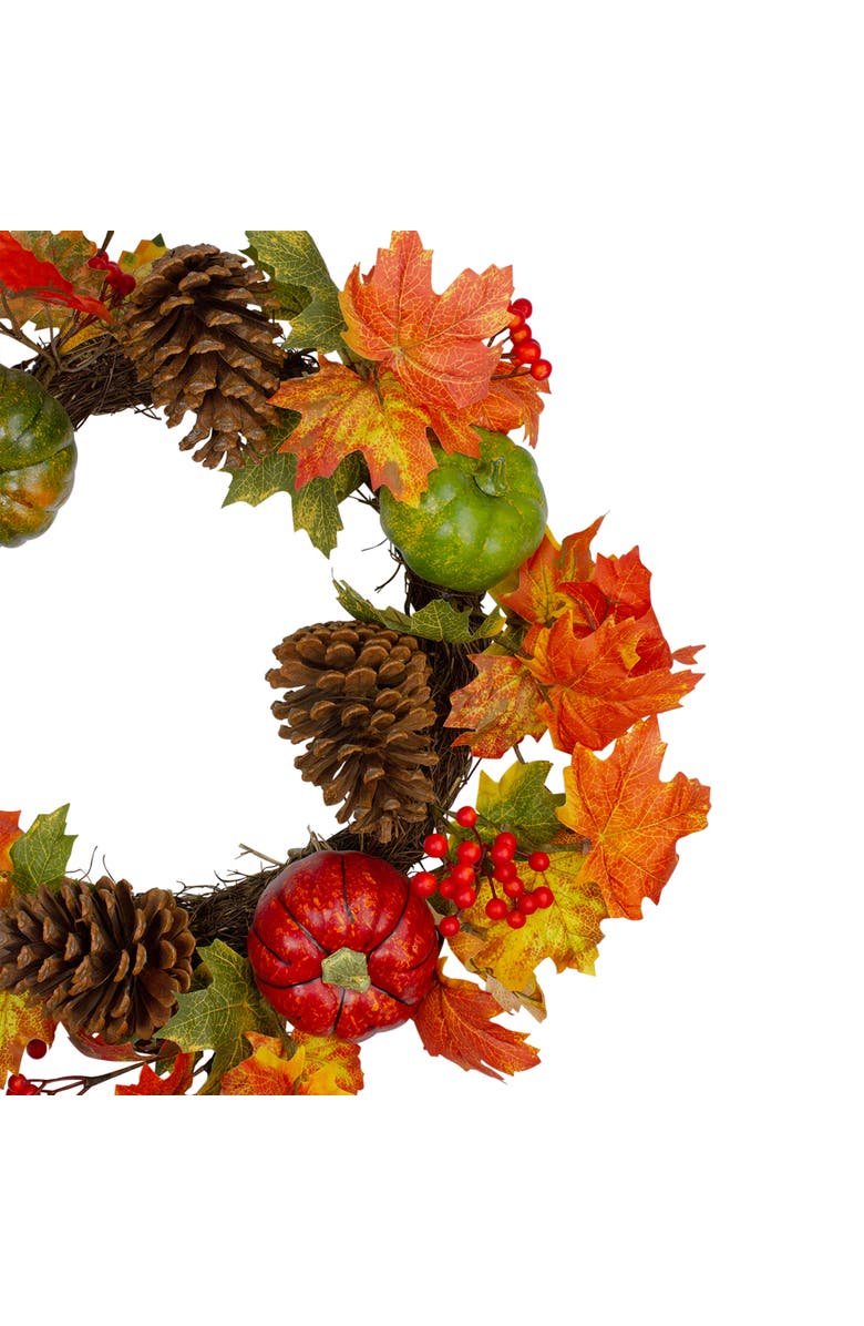 Northlight Maple Leaves, Pinecones and Pumpkins Artificial Fall Harvest Wreath - 20", Alternate, color, Orange