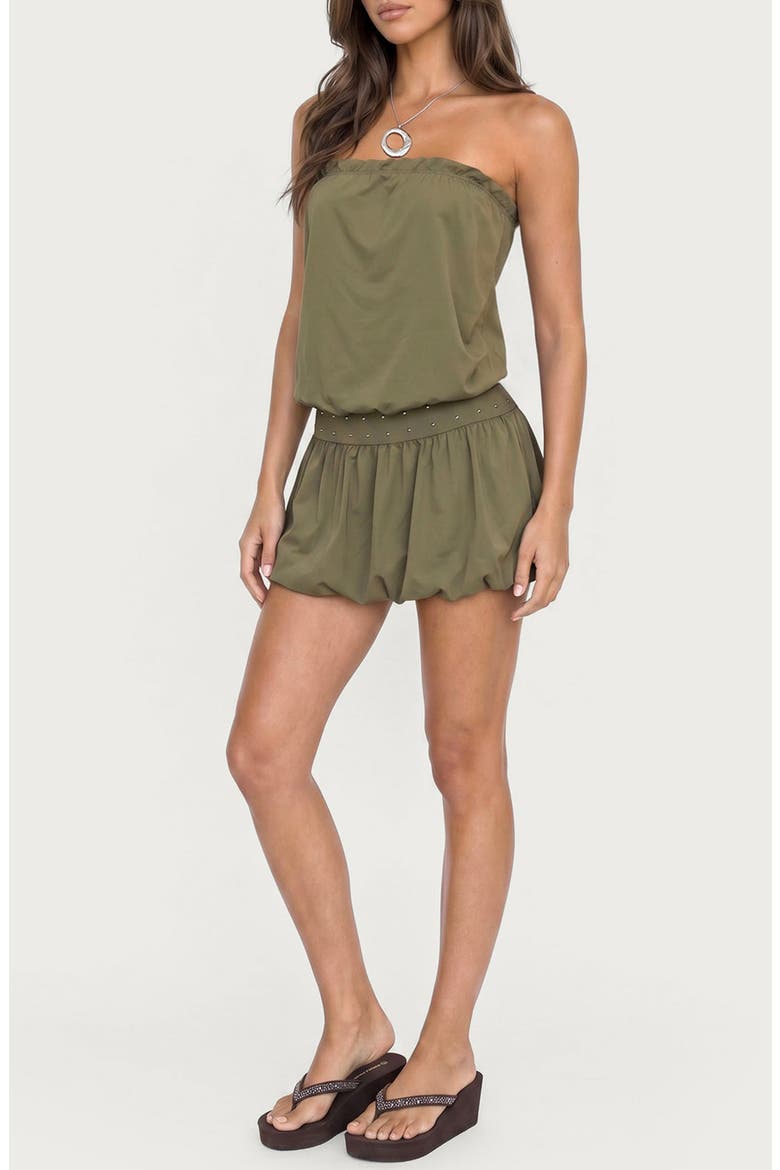Layton Studded Strapless Bubble Minidress, Alternate, color, OLIVE