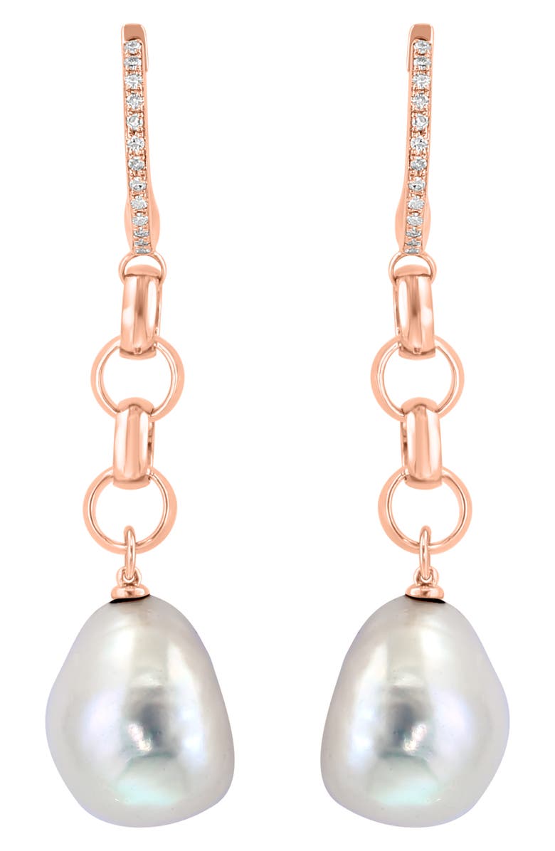 EFFY Diamond & 11mm Freshwater Pearl Drop Huggie Hoop Earrings - 0.12ct., Alternate, color, 