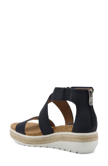 Adrienne Vittadini Cecilia-1 Womens Faux Leather Cork Wedge Sandals In Navy