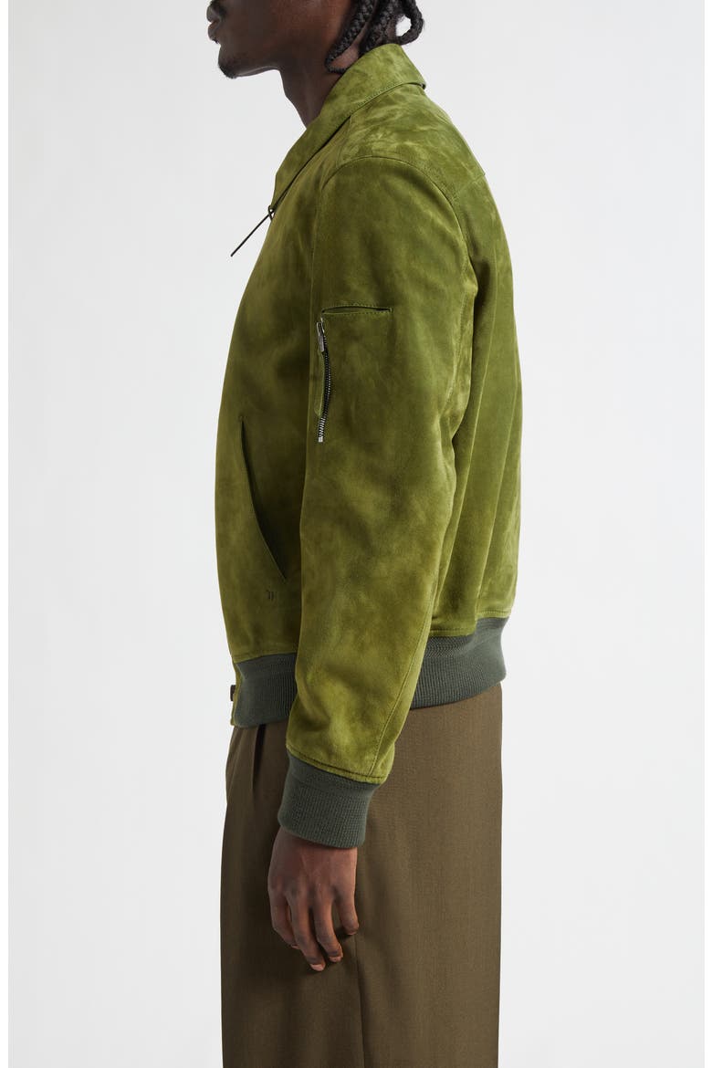 Collared Suede Bomber Jacket, Alternate, color, OLIVE