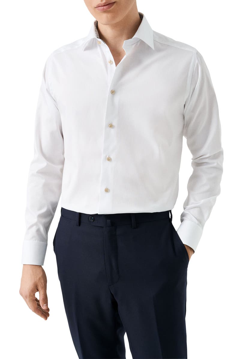 Eton Slim Fit Solid Shirt with Medallion Detail, Main, color, White