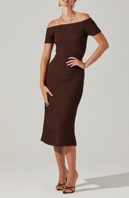 ASTR the Label Promise Off the Shoulder Short Sleeve Midi Dress