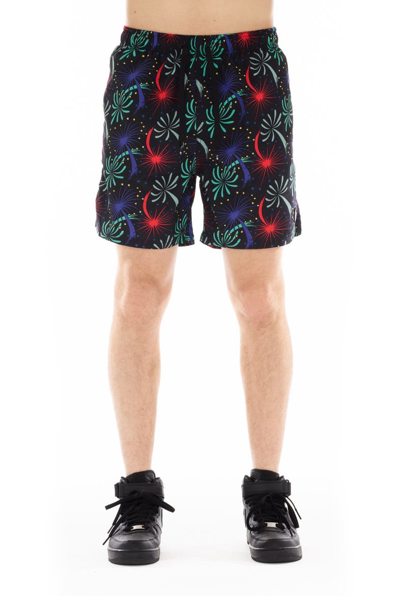 Fireworks Print Swim Trunks, Main, color, FIREWORKS