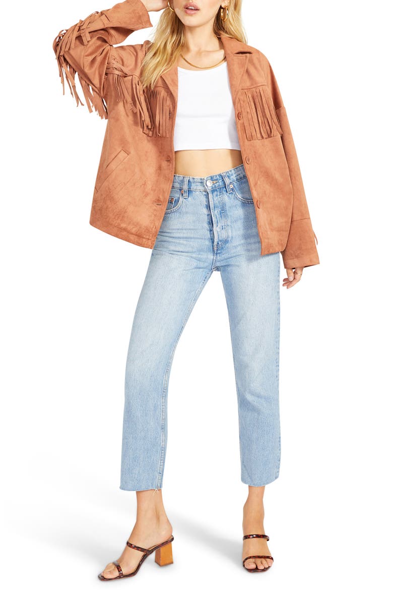 BB Dakota Westworld Fringe Faux Suede Jacket, Alternate, color, TERRACOTTA