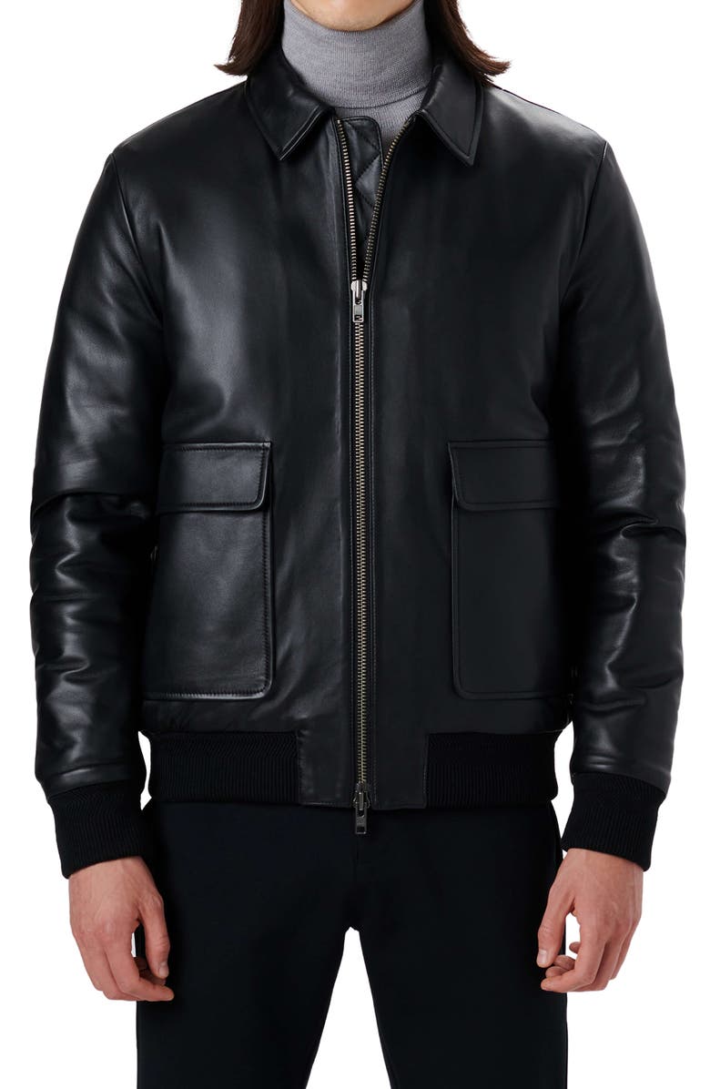 Bugatchi Leather Bomber Jacket, Main, color,