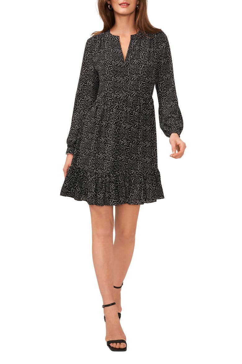 Print Long Sleeve Dress, Main, color, RICH BLACK