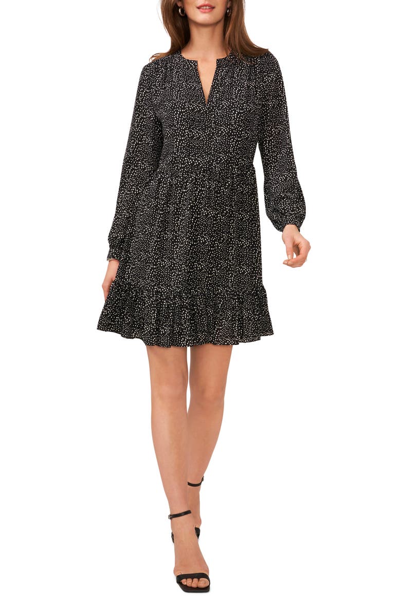 Vince Camuto Print Long Sleeve Dress, Main, color, Rich Black