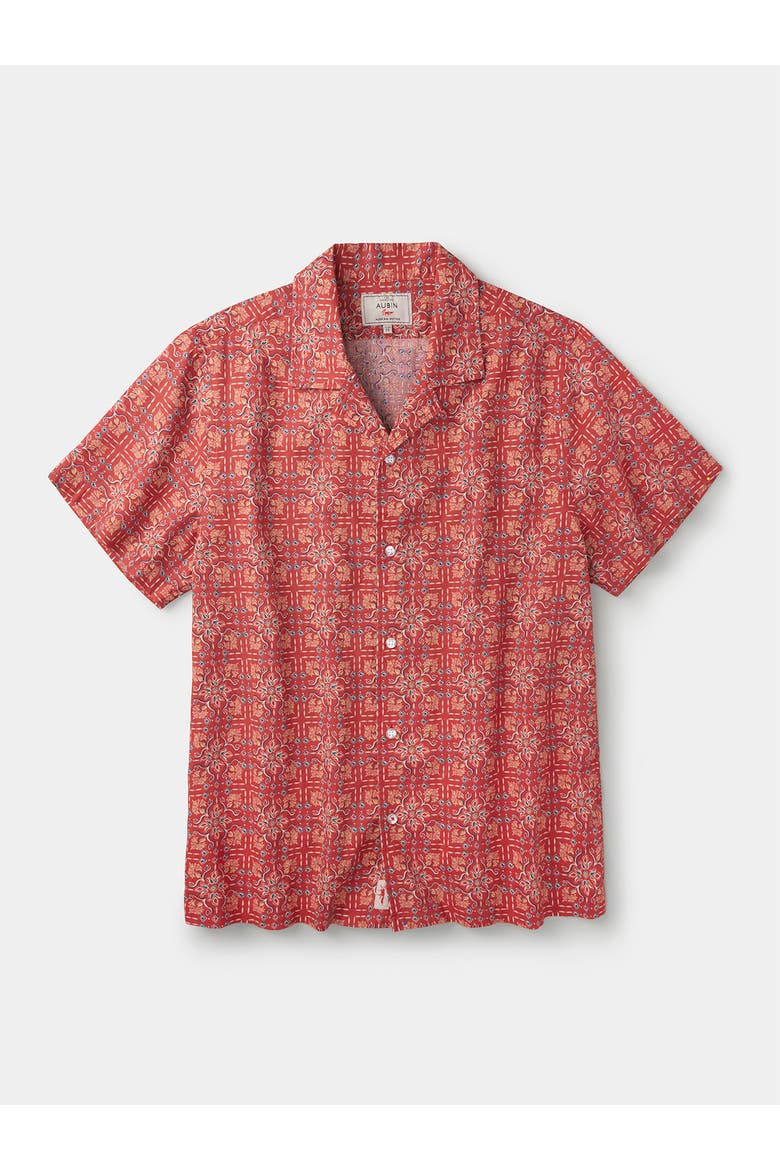 Abbey Cuban Collar Short Sleeved Shirt, Alternate, color, Tile Print