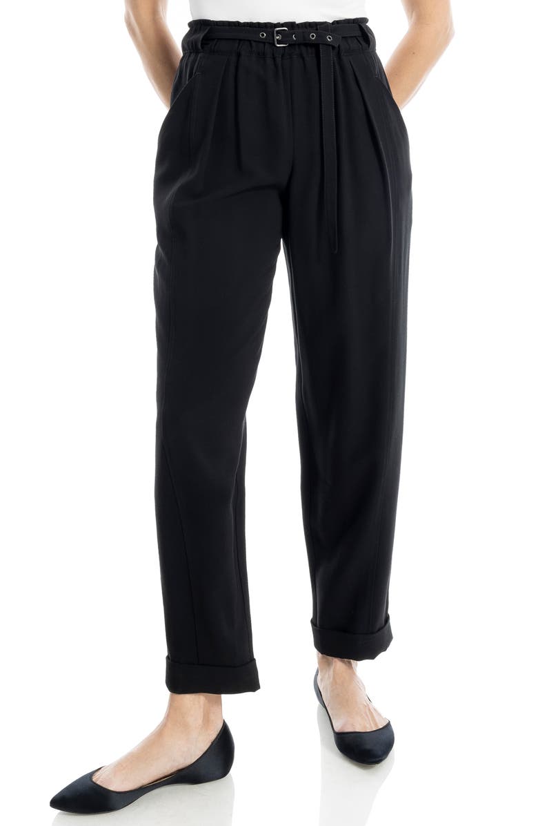 MAX STUDIO Brushed Twill Belted Cuffed Barrel Leg Pants, Alternate, color, Black