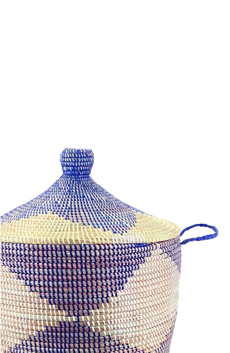 Mbare Dou Lid Storage Basket Chevron Low Storage, Alternate, color, Navy, White, Natural