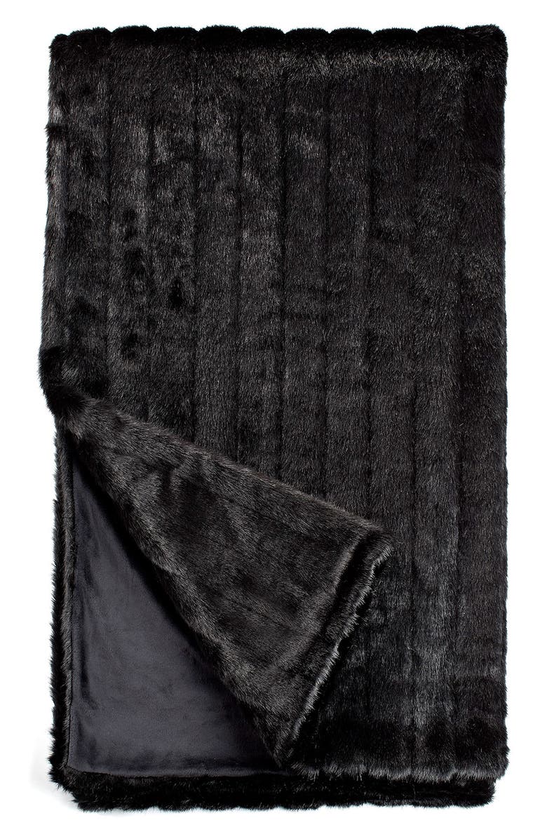 DONNA SALYERS FABULOUS FURS Signature Series Black Mink Faux Fur Throw - 60" x 86", Main, color, 