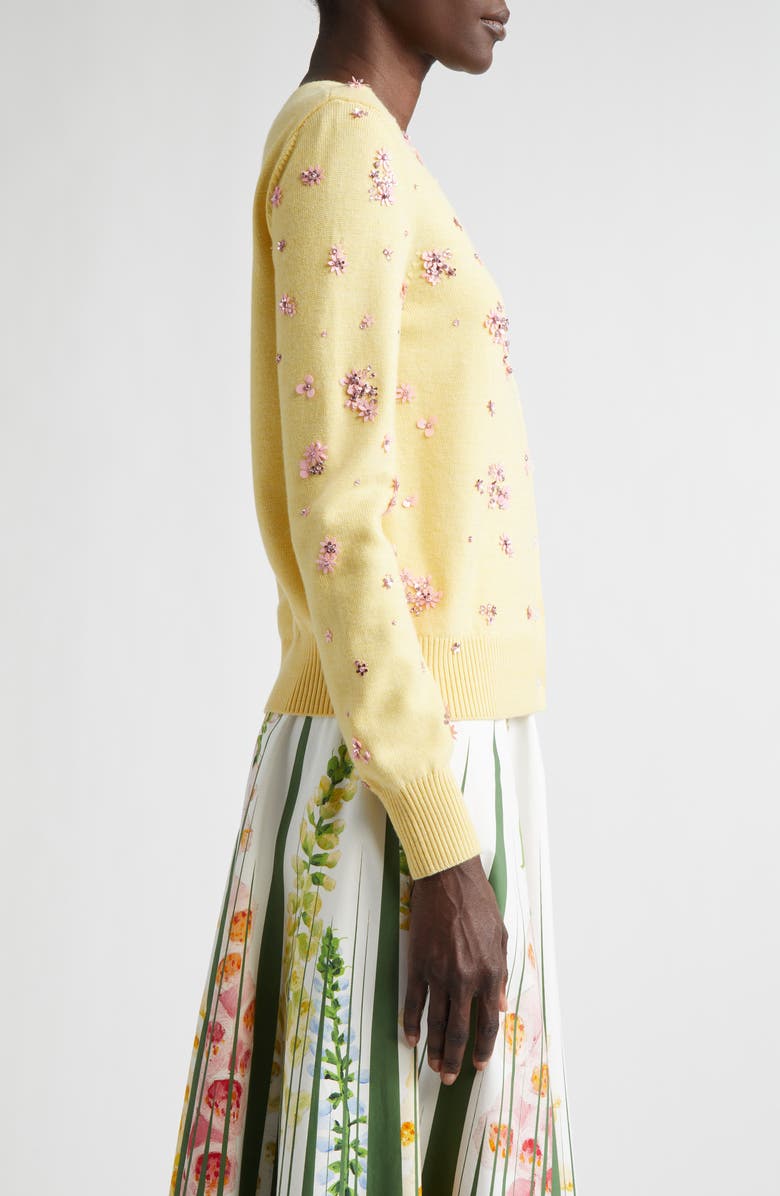 Oscar de la Renta Sequin & Crystal Embroidered Wool Cardigan, Alternate, color, Yellow/ Pink