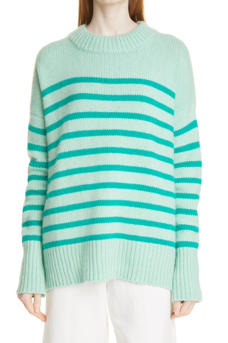 Marin Stripe Wool & Cashmere Sweater, Main, color, MINT/ GREEN ONYX