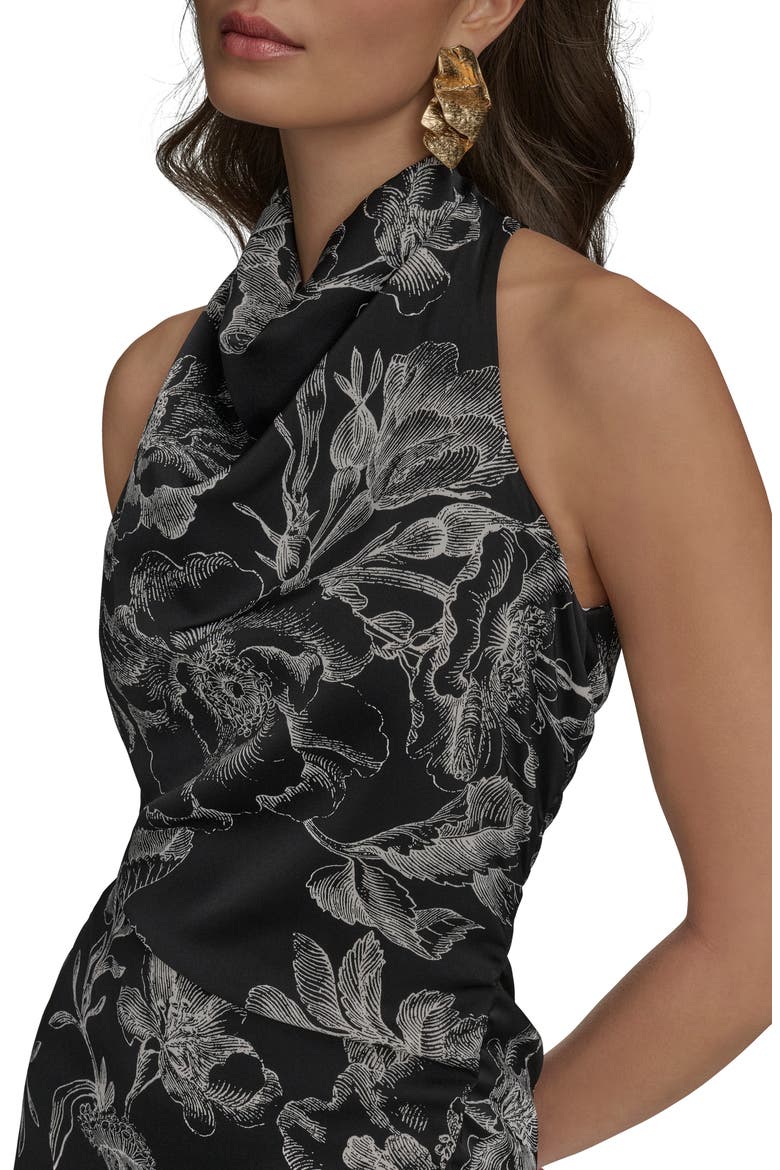 Floral Asymmetric Hem Maxi Dress, Alternate, color, BLACK/ CREAM
