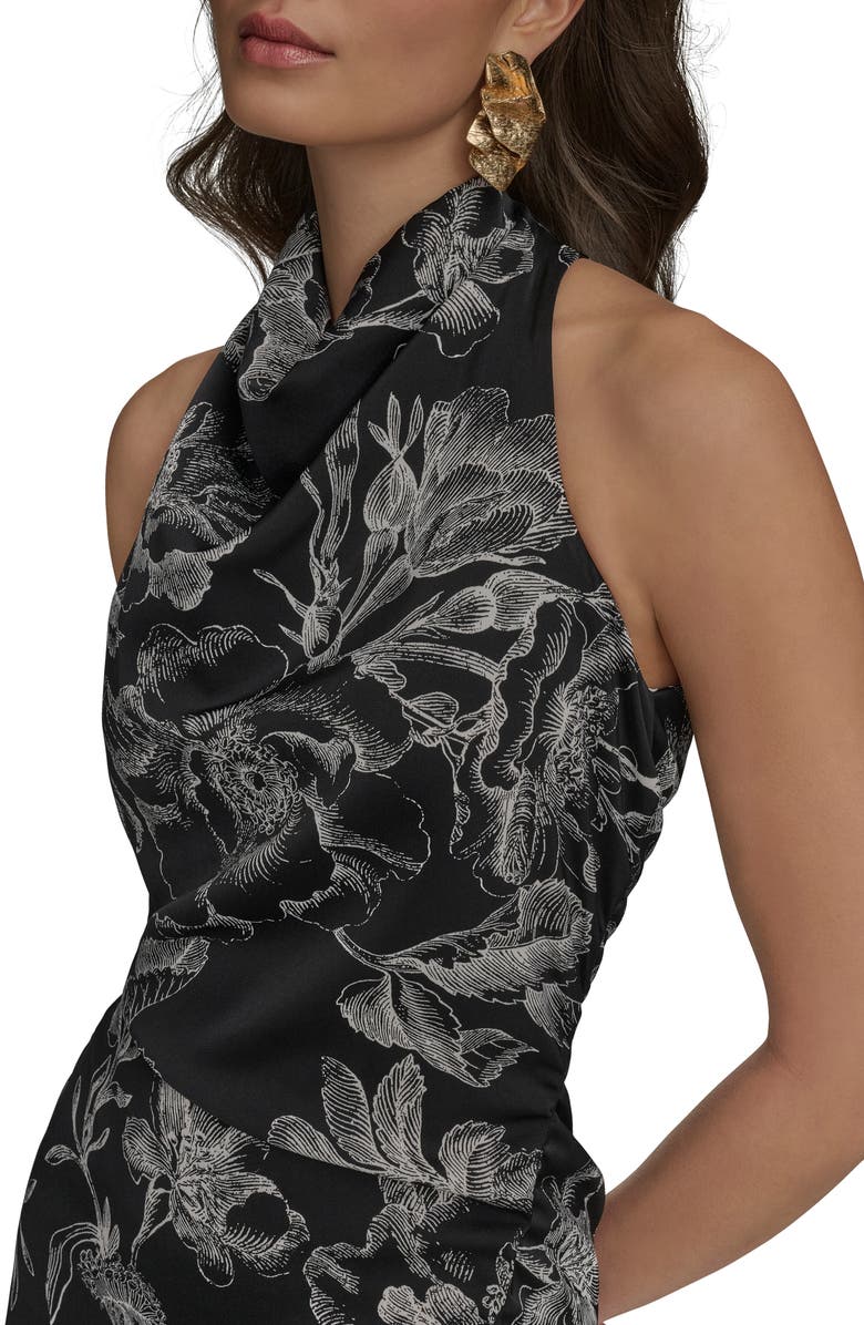 Donna Karan New York Floral Asymmetric Hem Maxi Dress, Alternate, color, Black/ Cream