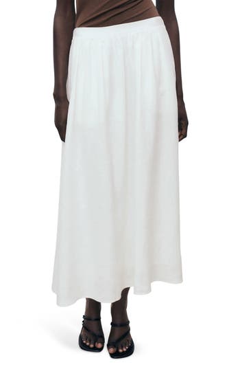 Mango A-line Linen Skirt In White