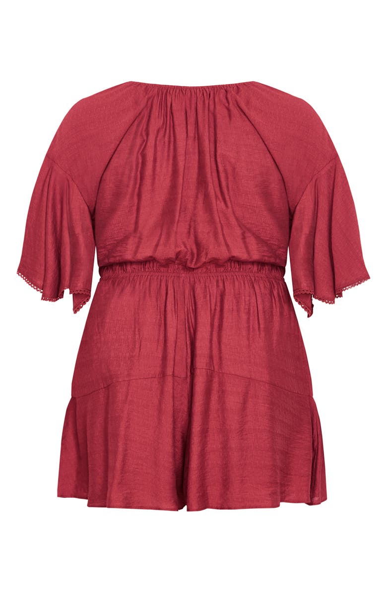 City Chic Harlow Tassel Tie Romper, Alternate, color, Shiraz