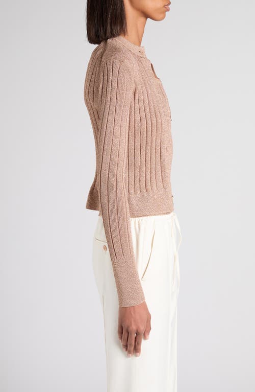 Tom Ford Metallic Rib Cardigan In Pink