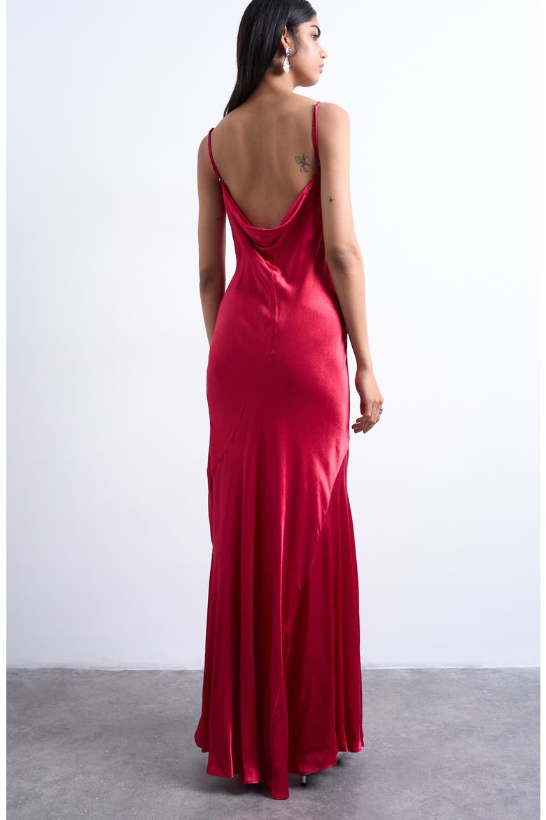 Folded Neck Satin Slip Maxi Dress, Alternate, color, ROSE MAROON