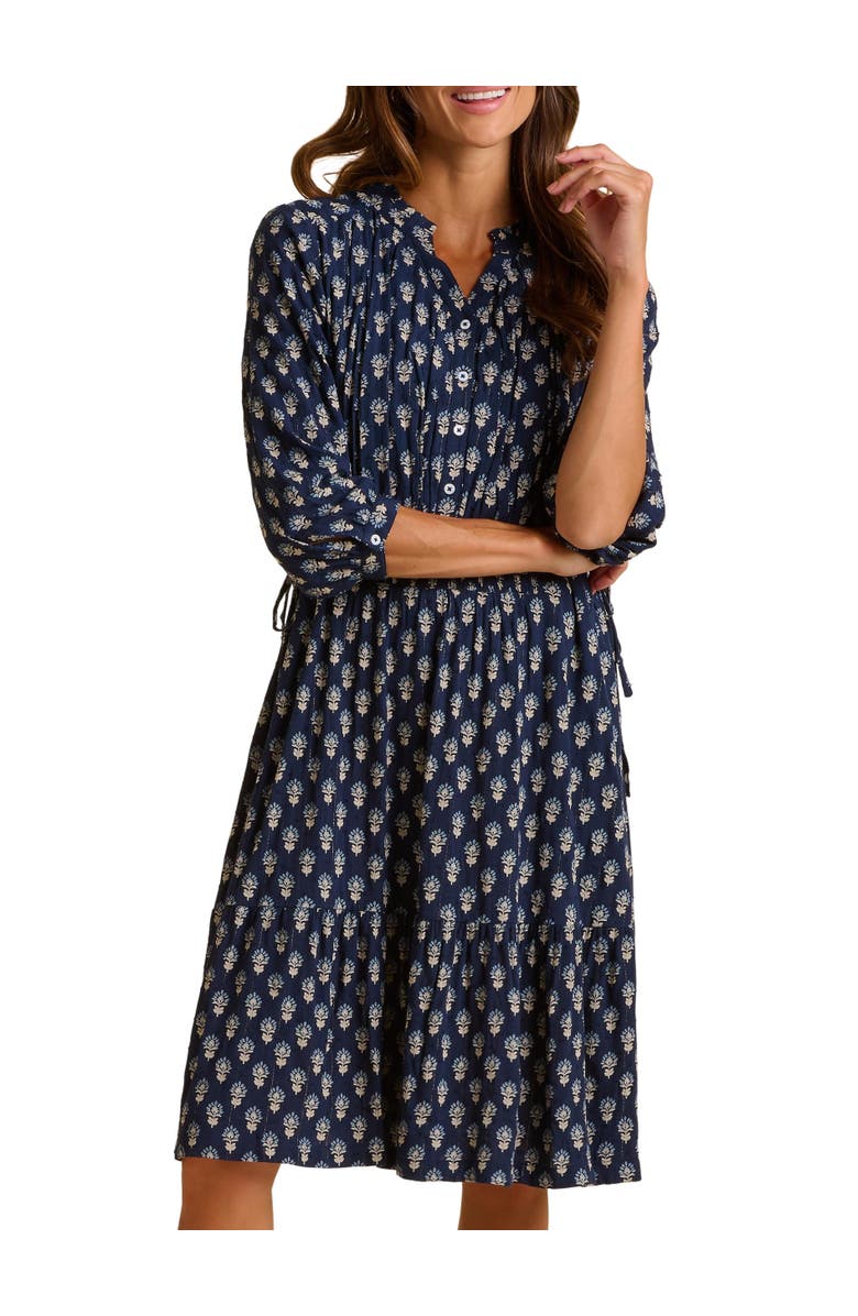 Brakeburn Alpine 3/4 Sleeve Drawstring Waist Dress, Alternate, color, Navy