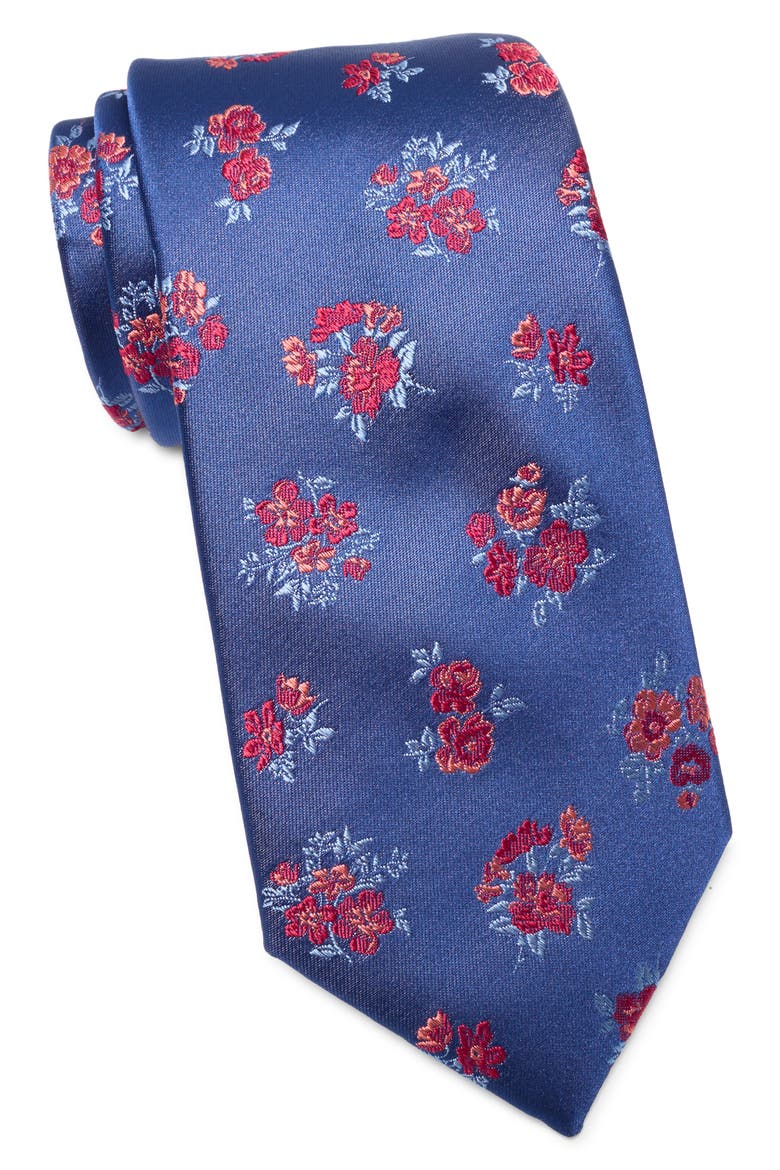 Middleton Satin Flower Silk Blend Tie, Main, color, RED
