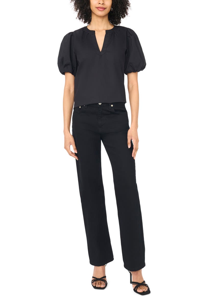 Organdy Puff Sleeve Top, Alternate, color, RICH BLACK