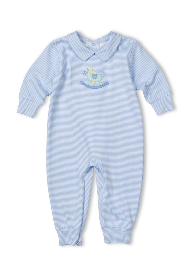 Stripe Knit Longall With Rocking Horse, Main, color, Light Blue, White
