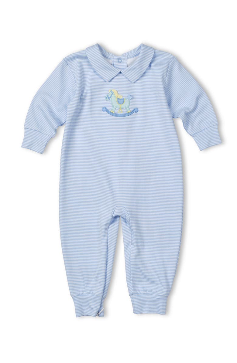 Florence Eiseman Stripe Knit Longall With Rocking Horse, Main, color, Light Blue, White