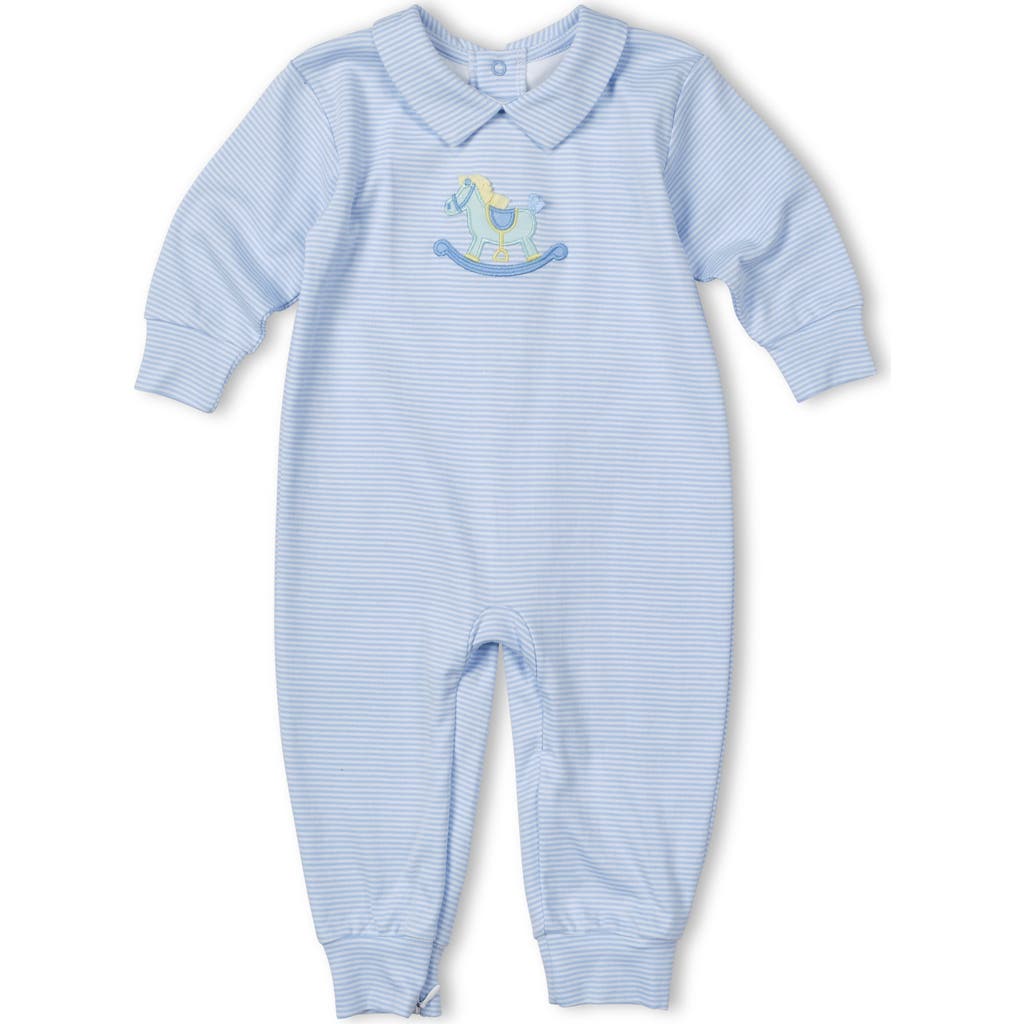 Florence Eiseman Stripe Knit Longall With Rocking Horse In Blue