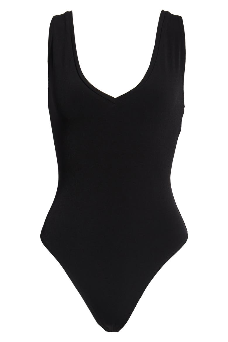V-Neck Bodysuit, Alternate, color, BLACK