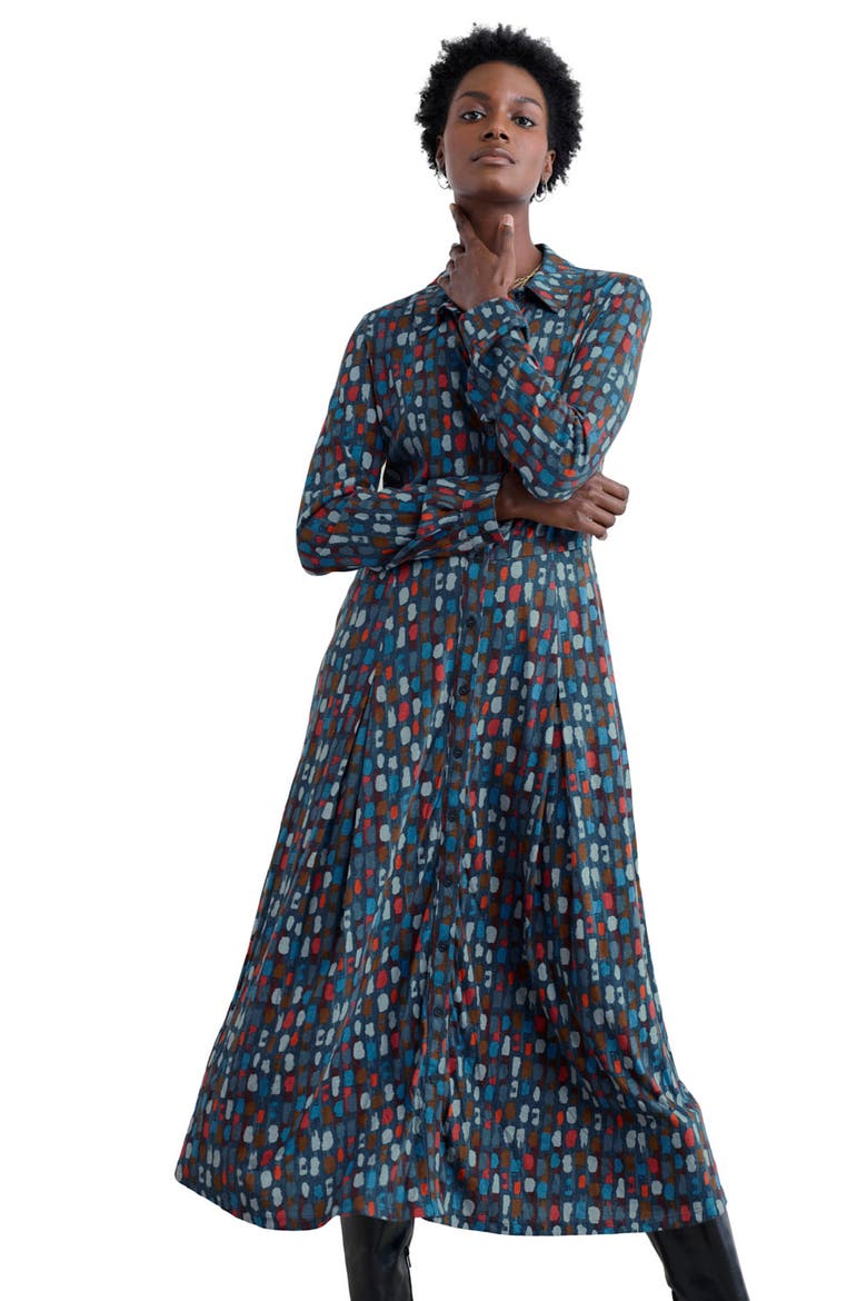 Coastline Print Long Sleeve Organic Cotton Blend Shirtdress, Alternate, color, DYE STROKES DARK LUGGER