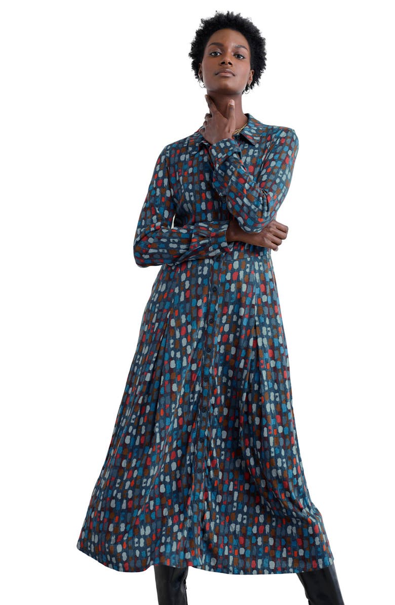 Seasalt Cornwall Coastline Print Long Sleeve Organic Cotton Blend Shirtdress, Alternate, color, Dye Strokes Dark Lugger