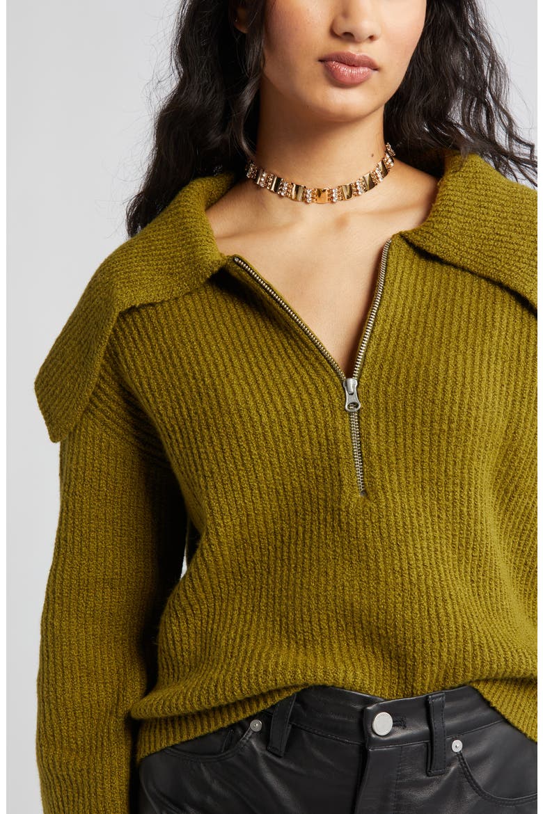 Rib Half Zip Sweater, Alternate, color, OLIVE AVOCADO