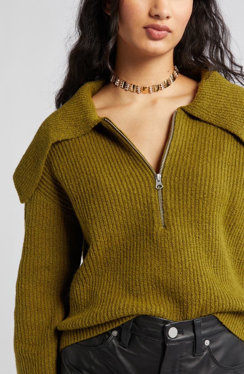 Open Edit Rib Half Zip Sweater, Alternate, color, Olive Avocado