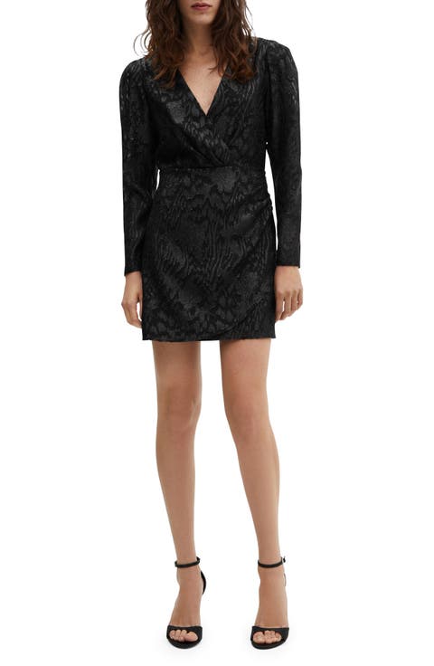 Metallic Floral Jacquard Long Sleeve Minidress