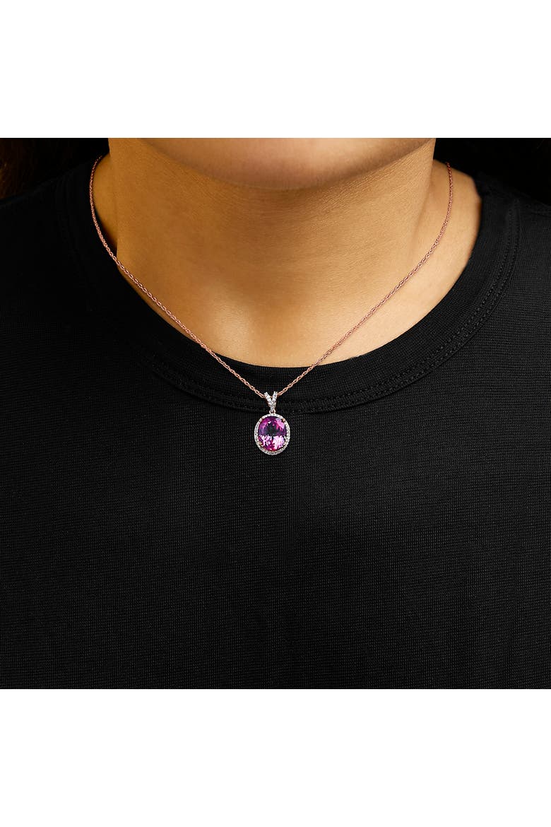 14K Rose Gold Vermeil Sterling Silver 1/5 Cttw Diamond Pink Quartz Oval Pendant Necklace, Alternate, color, Rose Gold over Silver
