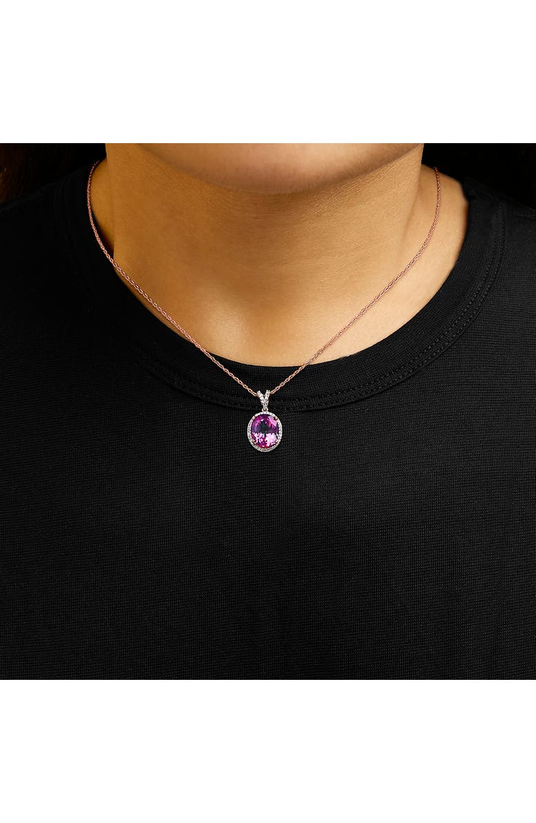 Haus of Brilliance 14K Rose Gold Vermeil Sterling Silver 1/5 Cttw Diamond Pink Quartz Oval Pendant Necklace, Alternate, color, Rose Gold Over Silver
