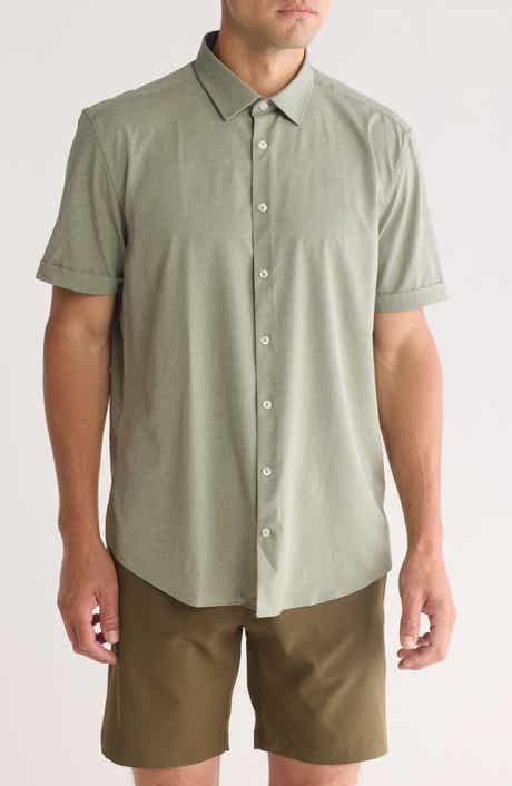 SOUL OF LONDON Microfiber Stretch Short Sleeve Button-Down Shirt