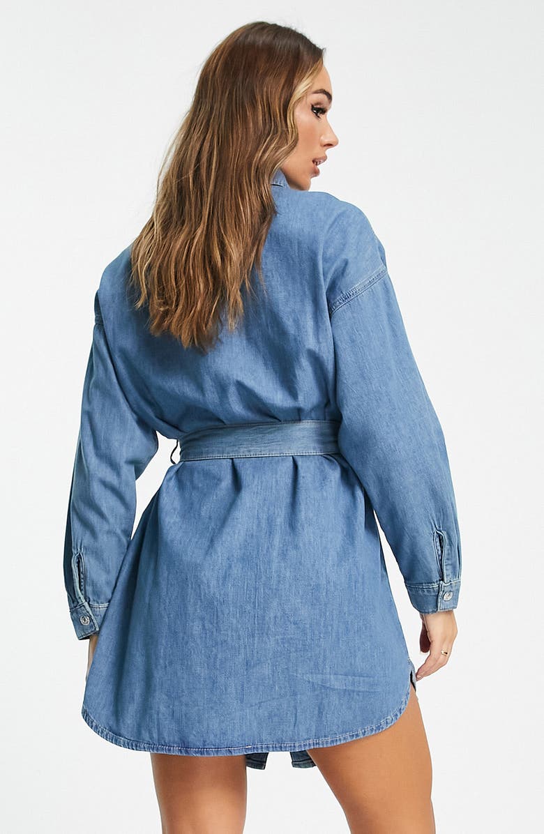 ASOS DESIGN Belted Long Sleeve Denim Shirtdress, Alternate, color,