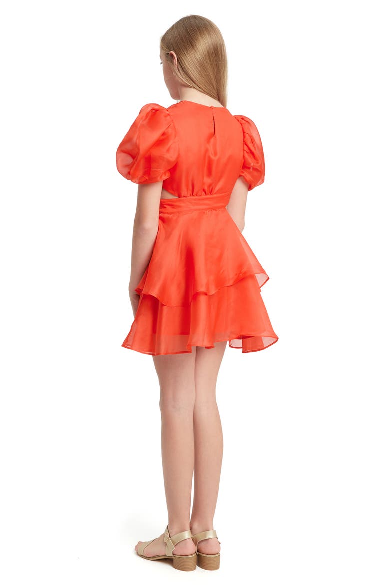 Kids' Enya Cutout Organza Minidress, Alternate, color, FIRE RED